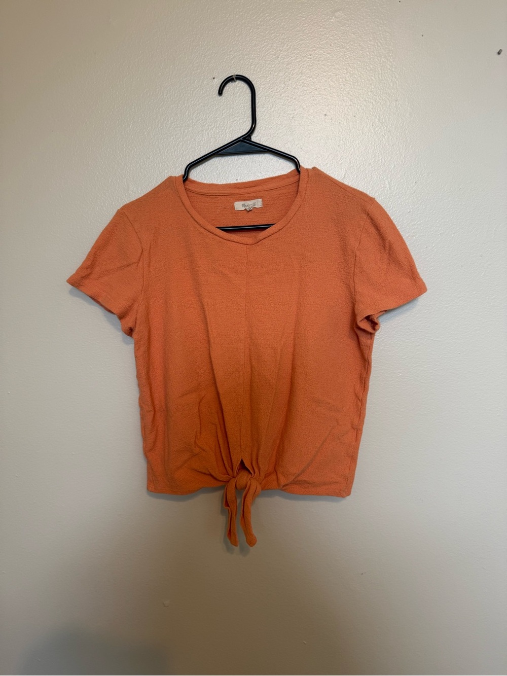 Madewell Orange Tie-Front Short Sleeve Crop Top